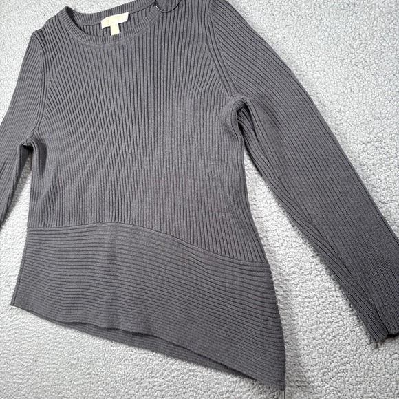 Michael Kors Womens Crewneck Sweater XL Gray Ribbed Asymmetrical Side Zipper - Picture 3 of 12